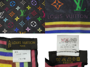 LOUIS VUITTON ルイヴィトン スカーフ 村上隆 ブラック マルチカラー M71916 シルク イタリア 製美品 中古 54196