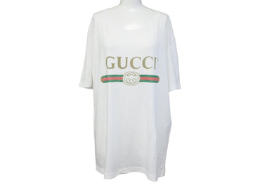 GUCCI グッチ 半袖Ｔシャツ ロゴ ウォッシュドオーバーサイズ Tシャツ ホワイト コットン M 440103 X3F05 美品 中古 54205