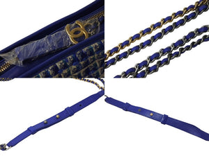 CHANEL シャネル ガブリエルドゥ ショルダーバッグ 27番台 ココマーク ブルー ゴールド シルバー金具 ツイード 美品 中古 54225