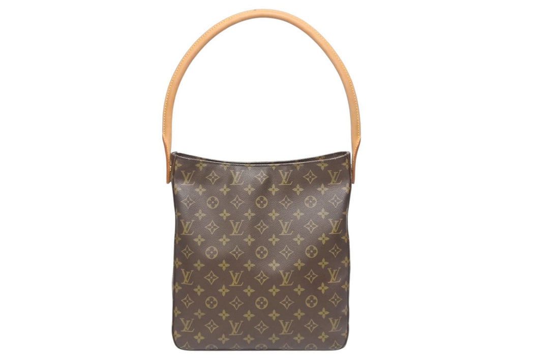 極美品 LOUIS VUITTON ルイヴィトン ルーピングGM ハンドバッグ モノグラム M51145 ブラウン ゴールド金具 中古 4b005427
