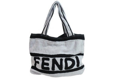 FENDI フェンディ 2WAY BEACH TOWEL BAG FXH016 ビーチタオル バッグ FXH016 ブラック ホワイト コットン 美品 中古 54383