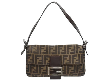 FENDI フェンディ ハンドバッグ ズッカ柄 マンマバケット ブラウン キャンバス レザー 26424 シルバー金具 美品 中古 4b005445