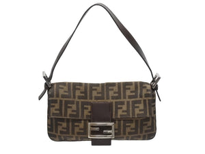 FENDI フェンディ ハンドバッグ ズッカ柄 マンマバケット ブラウン キャンバス レザー 26424 シルバー金具 美品 中古 4b005445