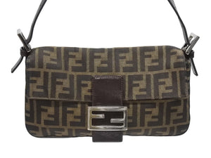FENDI フェンディ ハンドバッグ ズッカ柄 マンマバケット ブラウン キャンバス レザー 26424 シルバー金具 美品 中古 4b005445
