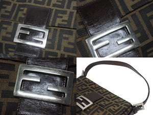 FENDI フェンディ ハンドバッグ ズッカ柄 マンマバケット ブラウン キャンバス レザー 26424 シルバー金具 美品 中古 4b005445
