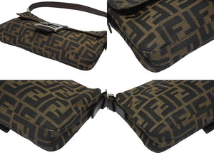 FENDI フェンディ ハンドバッグ ズッカ柄 マンマバケット ブラウン キャンバス レザー 26424 シルバー金具 美品 中古 4b005445