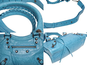 BALENCIAGA バレンシアガ ルシティ ショルダーバッグ ハンドバッグ 2way 8063952ABEK2910 レザー ブルー 美品 中古 4b005449