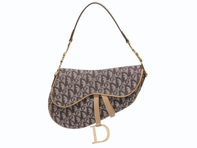 極美品 Christian Dior クリスチャンディオール ハンドバッグ トロッター柄 サドルバッグ キャンバス レザー ブラウン 中古 4b005450