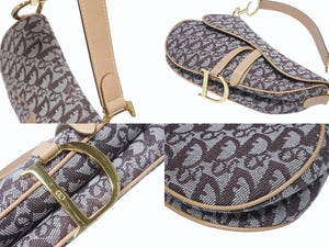 極美品 Christian Dior クリスチャンディオール ハンドバッグ トロッター柄 サドルバッグ キャンバス レザー ブラウン 中古 4b005450