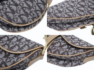 極美品 Christian Dior クリスチャンディオール ハンドバッグ トロッター柄 サドルバッグ キャンバス レザー ブラウン 中古 4b005450