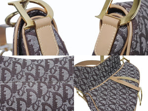 極美品 Christian Dior クリスチャンディオール ハンドバッグ トロッター柄 サドルバッグ キャンバス レザー ブラウン 中古 4b005450