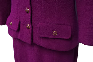 CHANEL シャネル セットアップ ジャケット スカート ココマーク P05436V04291 1995年秋 ウール 紫 ゴールド金具 美品 中古 54577