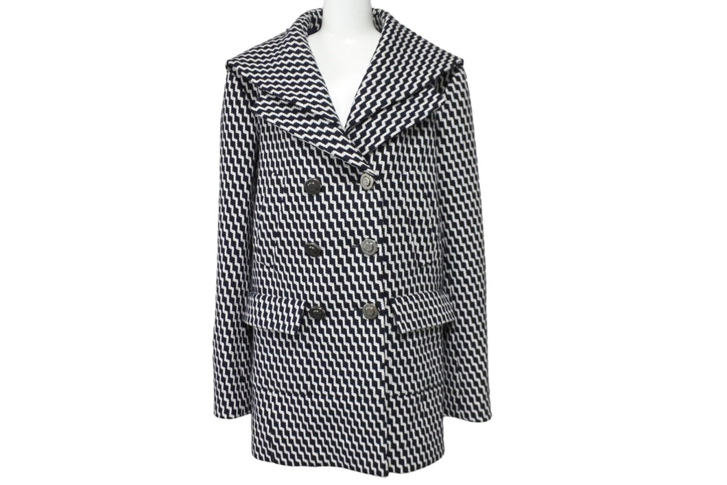 CHANEL シャネル ジャケット コート ハンブルグ ジグザグ P59081V39106 ブラック ホワイト サイズ40 シルバー金具 美品 中古 54596