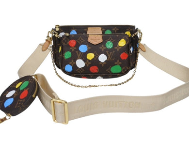新品同様 LOUIS VUITTON ルイヴィトン 草間彌生 ミュルティ ポシェット アクセソワール M46385 モノグラムキャンバス マルチカラー 中古 4b005471