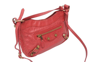 極美品 BALENCIAGA バレンシアガ ジャイアントヒップ ショルダーバッグ 237203 5740 レザー レッド ゴールド金具 中古 4b005476