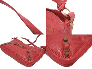 極美品 BALENCIAGA バレンシアガ ジャイアントヒップ ショルダーバッグ 237203 5740 レザー レッド ゴールド金具 中古 4b005476