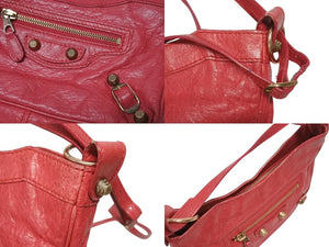 極美品 BALENCIAGA バレンシアガ ジャイアントヒップ ショルダーバッグ 237203 5740 レザー レッド ゴールド金具 中古 4b005476