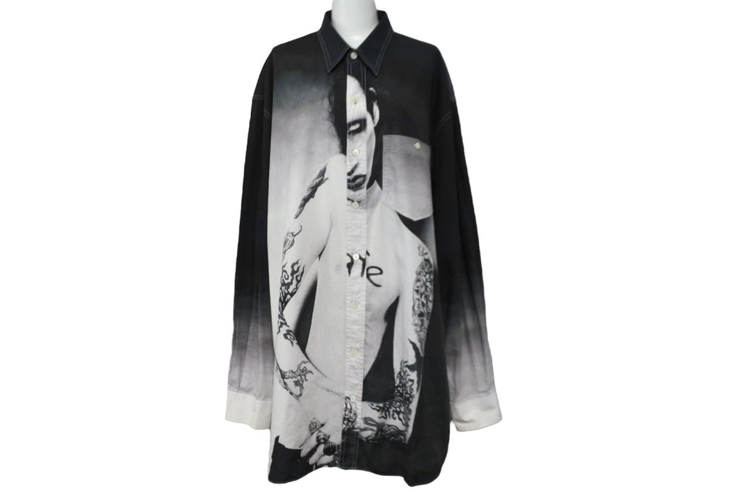 VETEMENTS ヴェトモン 長袖シャツ マリリンマンソンプリントオーバーサイズ ブラック サイズS 18AW UAH19SH301 美品 中古 54794 