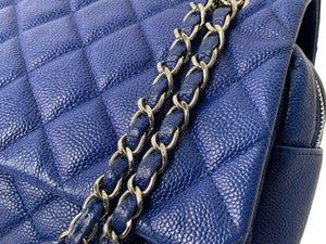 極美品 CHANEL シャネル マトラッセ チェーンショルダーバッグ キャビアスキン 18番台 シングルフラップ ブルー 中古 54875