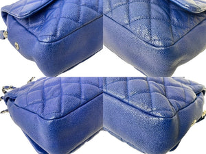 極美品 CHANEL シャネル マトラッセ チェーンショルダーバッグ キャビアスキン 18番台 シングルフラップ ブルー 中古 54875
