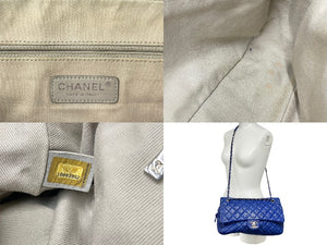 極美品 CHANEL シャネル マトラッセ チェーンショルダーバッグ キャビアスキン 18番台 シングルフラップ ブルー 中古 54875