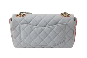 極美品 CHANEL シャネル ショルダーバッグ シングルフラップ マトラッセ Wチェーン グレー レッド ウール ゴールド金具 中古 54886
