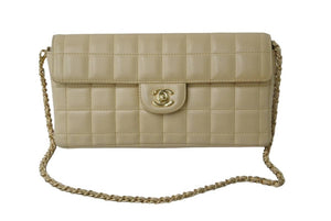 CHANEL シャネル チェーンショルダーバッグ チョコバー A15316 8番台 ベージュ ゴールド金具 美品 中古 54891