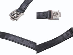 CHROME HEARTS クロムハーツ レザー ブレスレット CHX ハーネスクラスプ シルバー925 2003/.925刻印 38g 美品 中古 4b005491