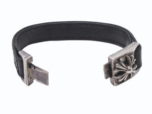 CHROME HEARTS クロムハーツ レザー ブレスレット CHX ハーネスクラスプ シルバー925 2003/.925刻印 38g 美品 中古 4b005491