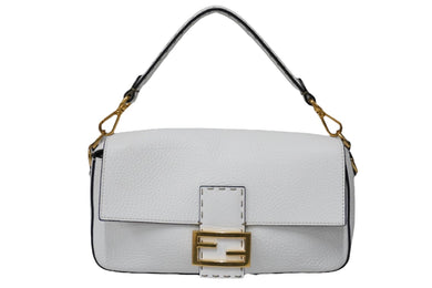FENDI フェンディ ハンドバッグ マンマバケット 8BR600 ホワイト セレリア レザー ゴールド金具 美品 中古 54924