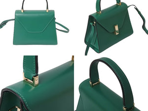 Valextra ヴァレクストラ ショルダーバッグ ハンドバッグ 2WAY イジィデ レザー グリーン ゴールド金具 レディース 美品 中古 54942
