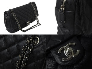 CHANEL シャネル ショルダーバッグ マトラッセ チェーン イージーキャリア キャビアスキン ブラック シルバー金具 美品 中古 54986