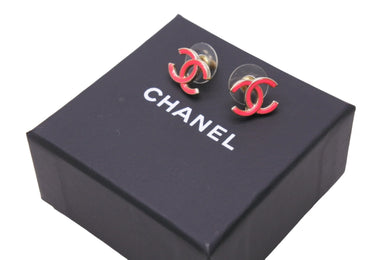 極美品 CHANEL シャネル ココマーク ピアス A22C刻印 ネオンピンク ゴールド金具 中古 55018