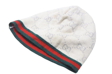 GUCCI グッチ ベビーニットキャップ 帽子 GG柄 261826 3K206 9266 ウール ベージュ レッド グリーン キッズ 良品 中古 55099 