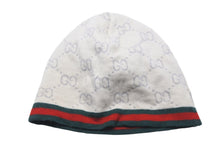 画像をギャラリービューアに読み込む, GUCCI グッチ ベビーニットキャップ 帽子 GG柄 261826 3K206 9266 ウール ベージュ レッド グリーン キッズ 良品 中古 55099 