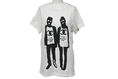 5 PREVIEW ファイブ プレビュー 半袖Ｔシャツ プリントT 覆面カップル 13-0301008 コットン ホワイト ブラック 美品 中古 55134