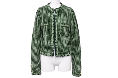 CHANEL シャネル カーディガン グリーンココマークボタン カシミヤ コットン ポリアミド サイズ36 P70487K10067 美品 中古 55192