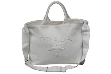 PRADA プラダ トートバッグ ドリル 2WAY トートバッグ ショルダーバッグ コットンキャンバス 1BG395 2VG081 中古 55241 