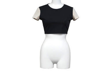 激レア CHANEL シャネル 半袖Ｔシャツ ちびT クロップド 水着 ココマーク ブラック ホワイト サイズ38 良品 中古 55297