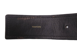 TOM FORD トムフォード ベルト バックル サイズ 105/42 レザー クロコ ゴールド ブラウン 良品 中古 55336