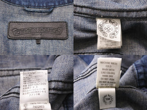 CHROME HEARTS クロムハーツ セメタリークロスパッチ デニムジャケット ホースシューボタン ブルー SV925 サイズS 美品 中古 55354