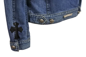 CHROME HEARTS クロムハーツ セメタリークロスパッチ デニムジャケット ホースシューボタン ブルー SV925 サイズS 美品 中古 55354