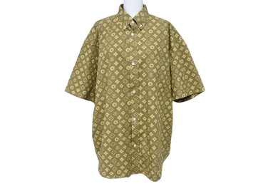 Stussy ステューシー 半袖シャツ モノグラム トップス USA製 コットン キャメル サイズL 美品 中古 55364