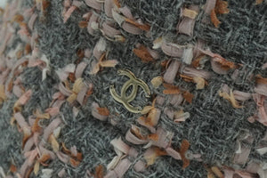 極美品 CHANEL シャネル ハット 帽子 ココマーク グレー ピンク ツイード サイズM シルバー金具 中古 55395