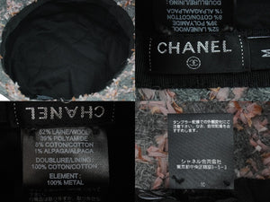 極美品 CHANEL シャネル ハット 帽子 ココマーク グレー ピンク ツイード サイズM シルバー金具 中古 55395