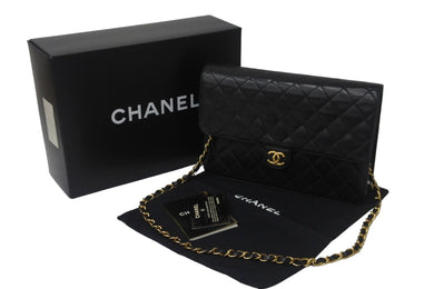 CHANEL シャネル チェーンショルダーバッグ プッシュロック 4番台 ココマーク ラムスキン ブラック ゴールド 美品 中古 55457