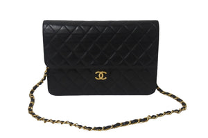 CHANEL シャネル チェーンショルダーバッグ プッシュロック 4番台 ココマーク ラムスキン ブラック ゴールド 美品 中古 55457
