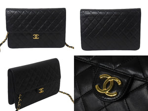 CHANEL シャネル チェーンショルダーバッグ プッシュロック 4番台 ココマーク ラムスキン ブラック ゴールド 美品 中古 55457