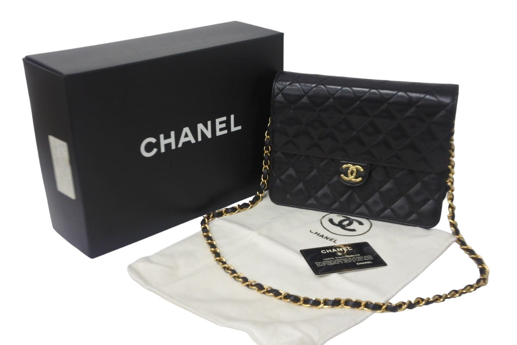 CHANEL シャネル ショルダーバッグ マトラッセ22 チェーン プッシュロック 3番台 ブラック ゴールド金具 レザー 美品 中古 55477