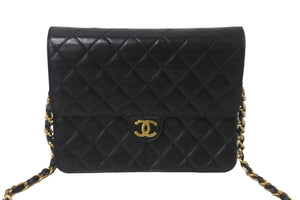 CHANEL シャネル ショルダーバッグ マトラッセ22 チェーン プッシュロック 3番台 ブラック ゴールド金具 レザー 美品 中古 55477